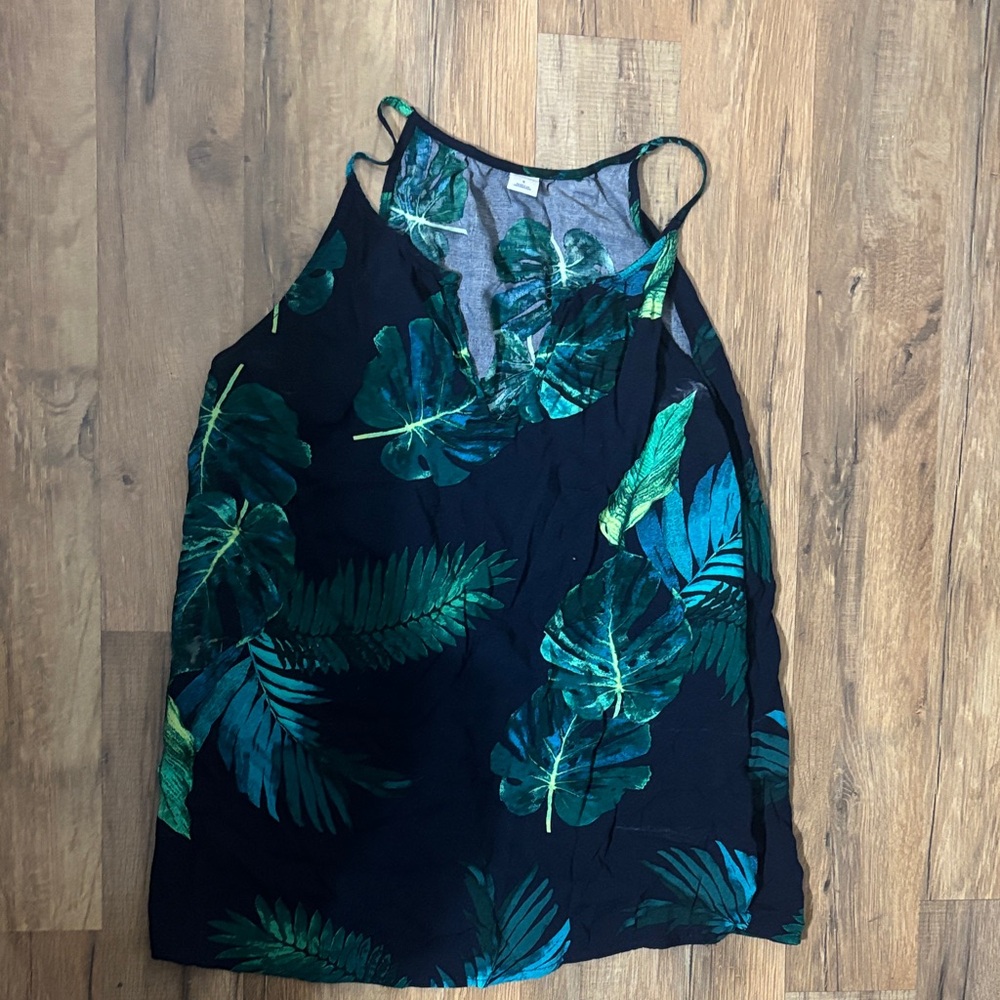 Old Navy Black and Green Leaf Print Tank Top